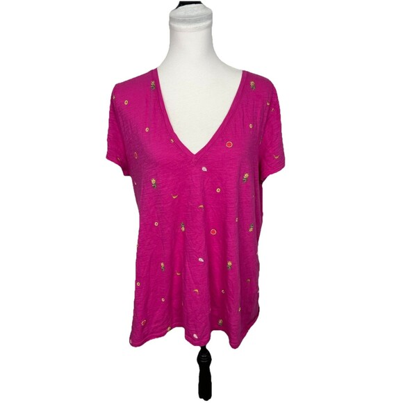 A New Day Blouse Plus XXL Floral Boho Tropical V Neck Short Sleeves 100% Cotton - Picture 1 of 10
